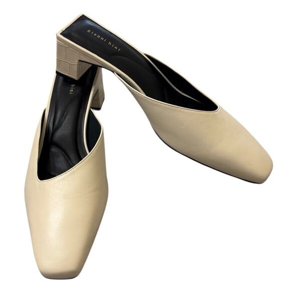 Gianni Bini Karlos Mules in Sweet Cream 9M Square Croc Heel Minimalist Classic - Picture 1 of 11